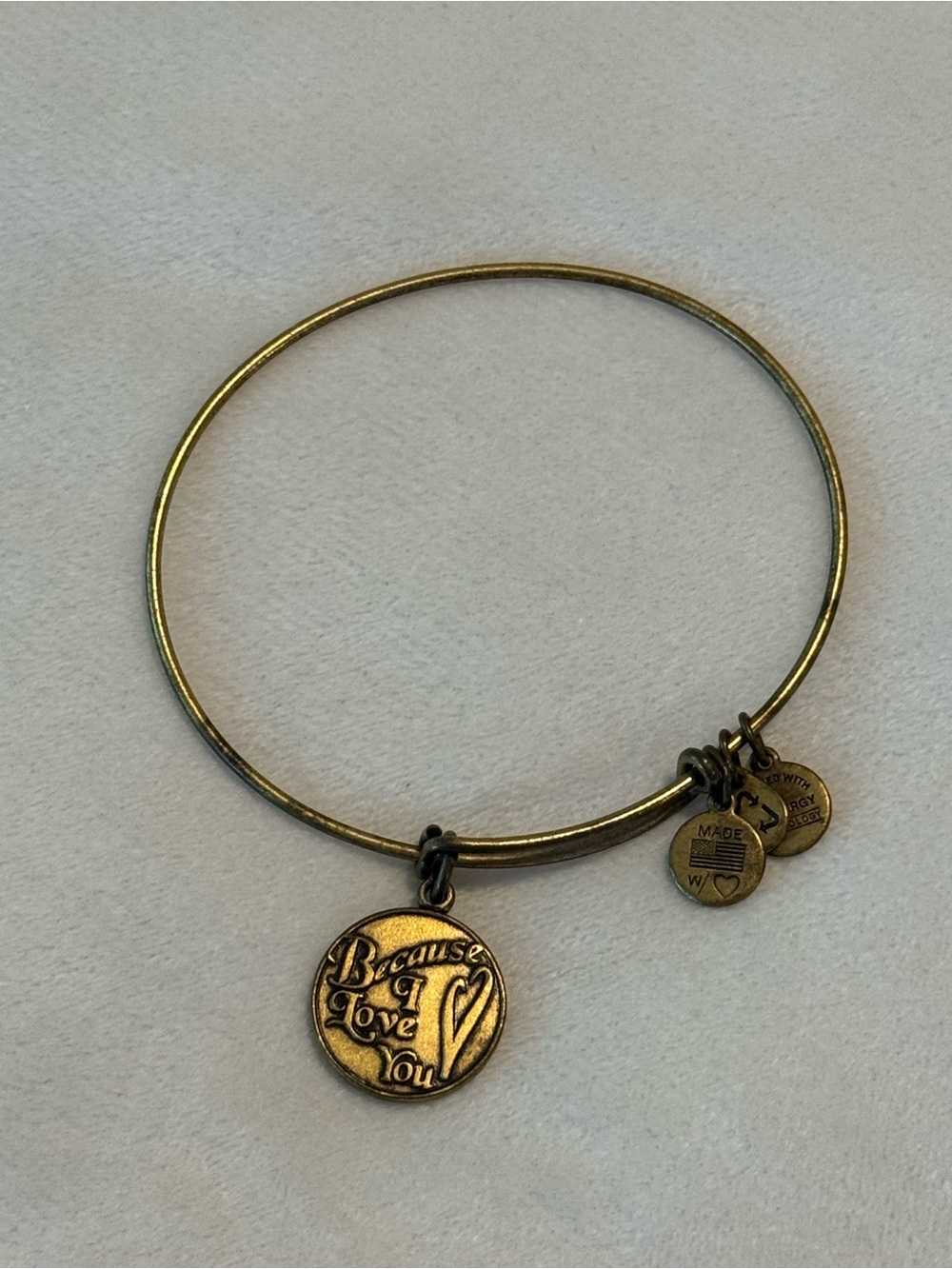 Alex and Ani 2014 Becasue I Love You Charm Bangle Bracelet Rafaelian Gold